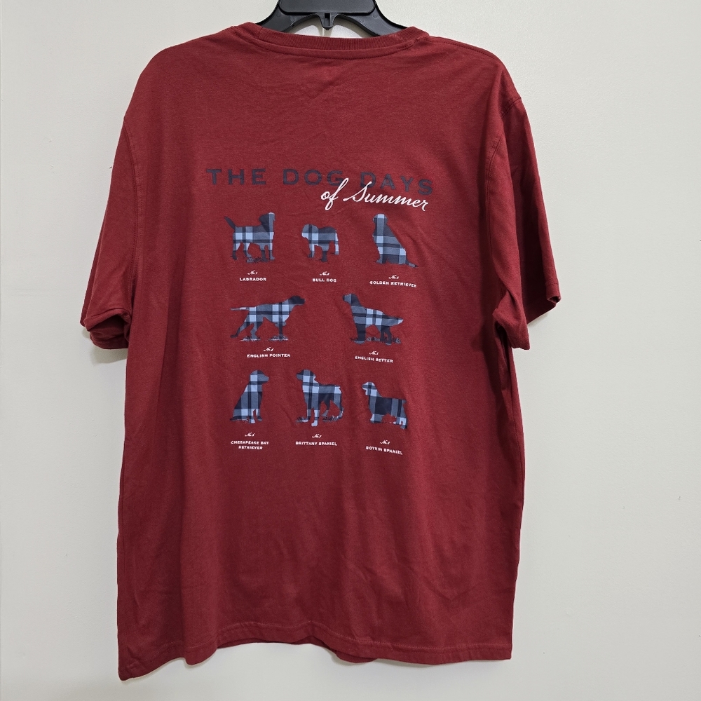nwt SOUTHERN PROPER size Large Dog Days Graphic Tee Chest Pocket Dark Red‎